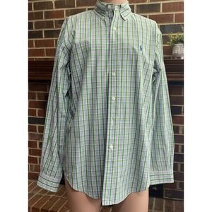 Ralph Lauren Classic‎ Fit Size M Mens Green Plaid Button Shirt Long Sleeve